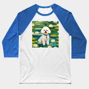 Bichon Frise on Lily Pond Impressionism Baseball T-Shirt